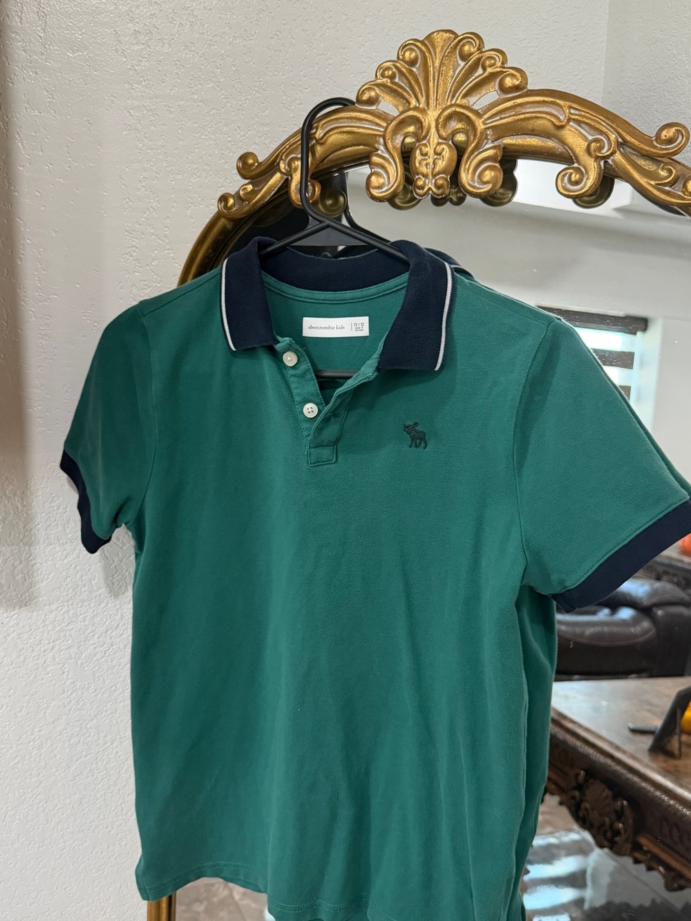 abercrombie kids green polo with navy trim